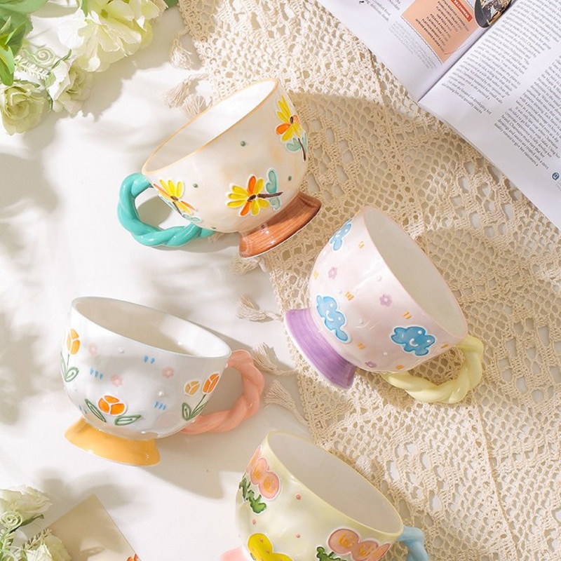 Charming Flower Design Ceramic Coffee Mug for Home Use – Ceramic Cup Household and Simple Large Capacity price