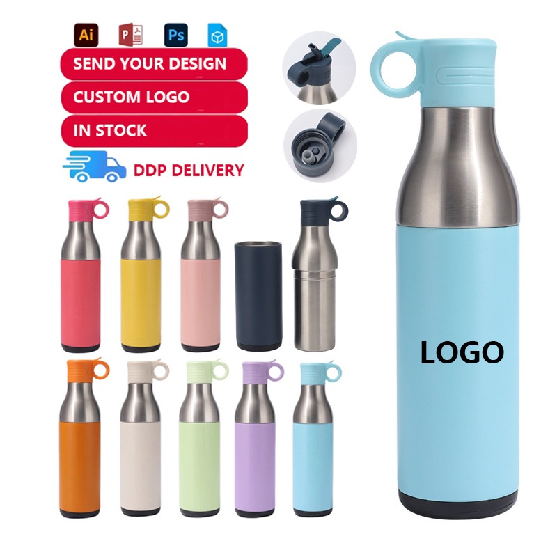 Sports Water Bottle 14oz 2-in-1 Double Wall Stainless Steel Drinking Insulated Water Bottle with Can Cooler with Handle Lid – Removable Water Bottle and Water Bottle Can Cooler price