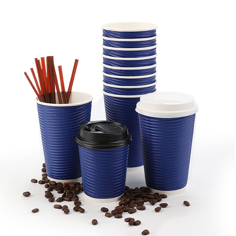16oz Custom Logo Stylish Design Ripple Double Wall Insulated Takeout Hot Coffee Paper Cup with Lids – Paper Cup and Disposable Coffee Cup price