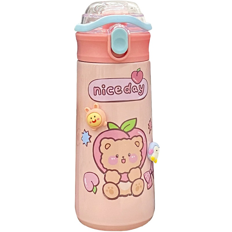 20oz Stainsteel Steel Bouncing Pea Kids Water Cup Portable Handle Leakproof Straws Tumbler Water Bottle – Water Bottle Kids and Kawaii Water Bottle price