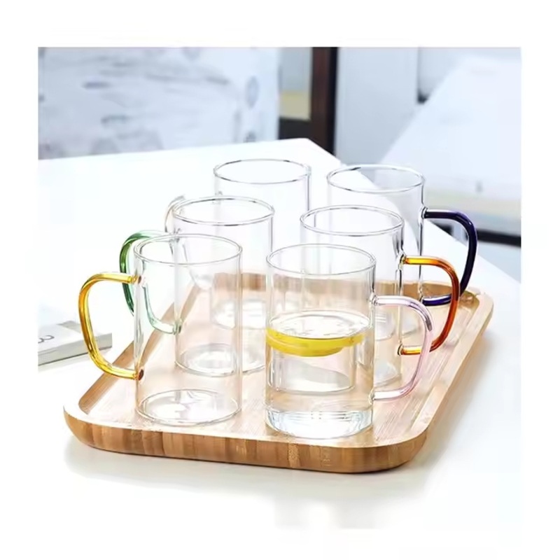 300ml / 400ml Custom Clear High-Borosilicated Glass Cup Transparent Milk / Water / Beer Glass Mug with Colorful Handle – Beer Glass Mug and Custom Clear Glass Cup price