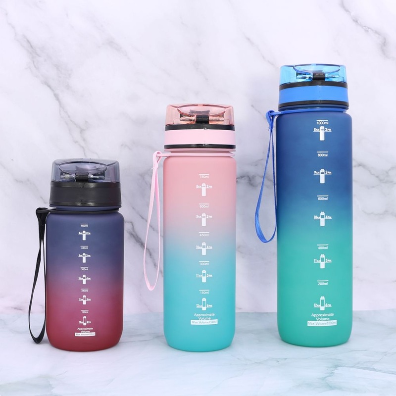 Color gradient custom drinking water bottle with lanyard for sports – sports bottle and sports water bottle price