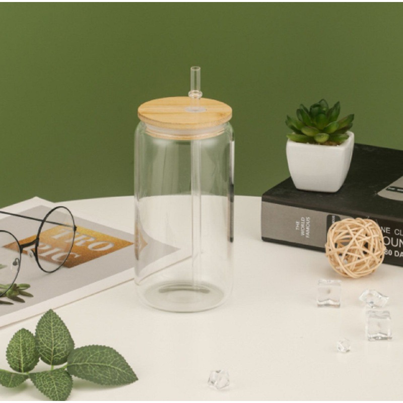 Sublimation Glass Blank Frosted Glass Beer Can Cup, Glass Sublimation Tumbler with Bamboo Lid and Straw – Glass Cup with Lids and Sublimation Glass Cups price
