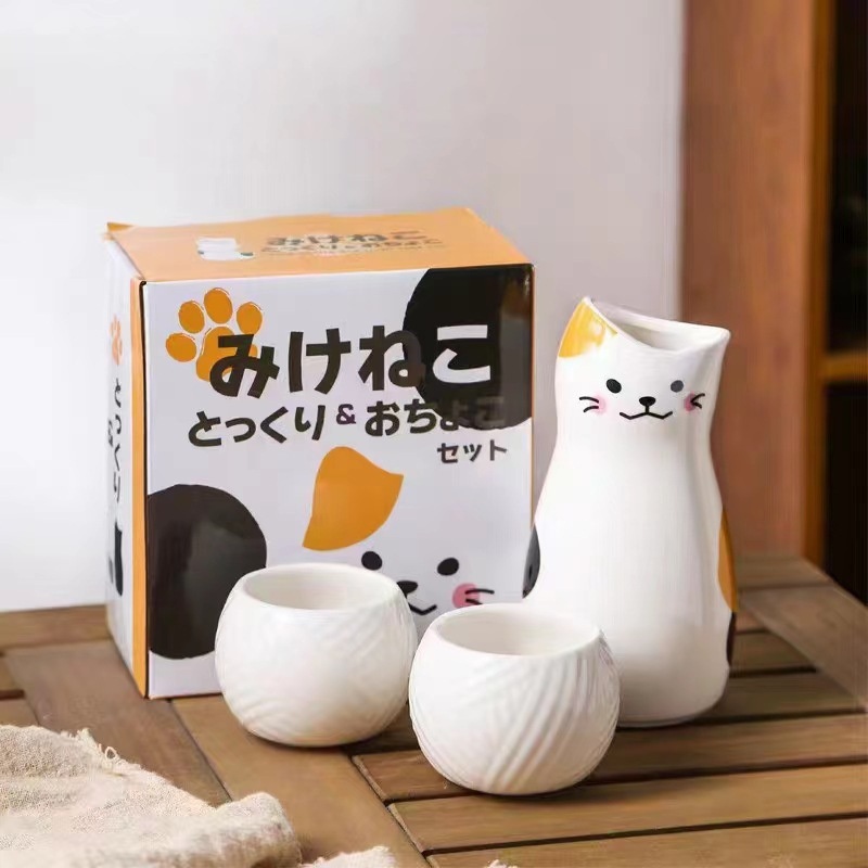 Cute Trending Cat Style Japanses-Wine Ceramic Bottle Mug – Water Bottle and Ceramic Cup price