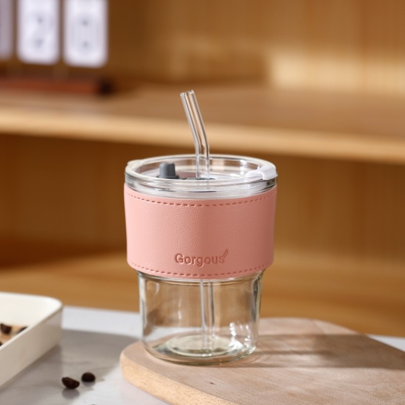 Logo Bamboo Printing Straw Glass Cup Outdoor – Glass Bottle and Water Glass price