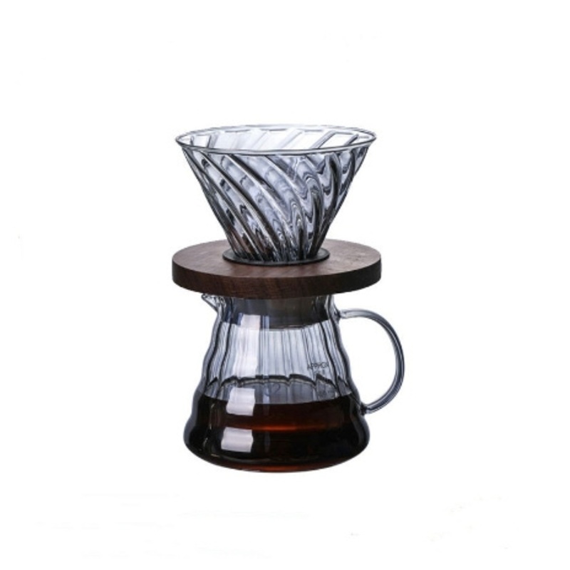 Custom Hot Hand Smoked Grey Coffee Glass Pot Filter Cup with Wooden Tray – Coffee Borosilicate Cup and Glass Cups for Coffee price