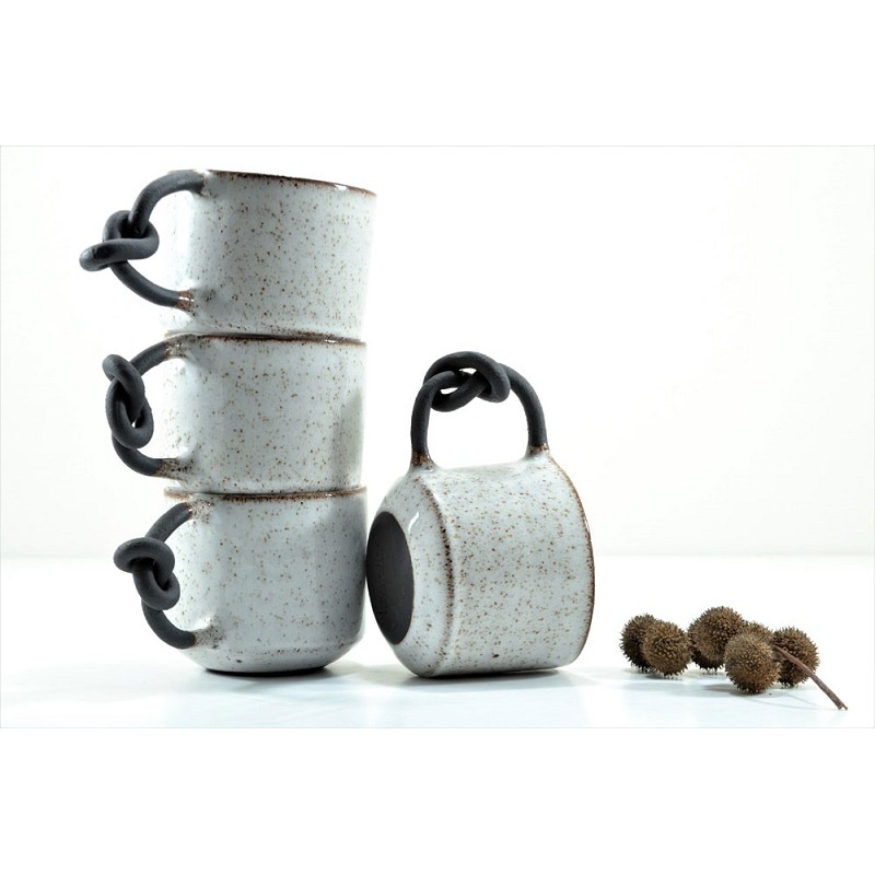 Mug with Unique Knot Handle and Hand-Painted Tray with The Herringbone Pattern – Handmade Mugs and Coffee Cup price