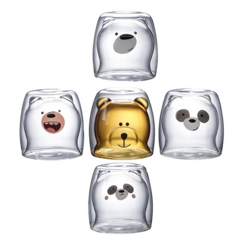 New Design Double Heat Bear Cartoon Creative Coffee Juice Milk Cup – Glass Cup and Glassware price