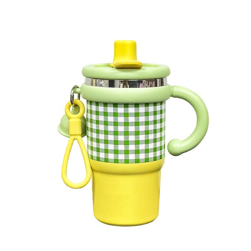 New Model Coffee Cup – High-Quality Horizontal Checkered Ins Style Straw Cup, Stainless Steel Handle, Insulated Cup for Carrying Around. – Bottle and Water Bottle price