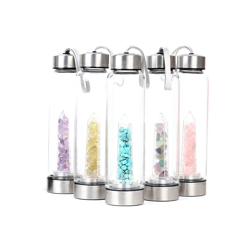 Seaygift 500ml Stone Quartz Reusable Natural Gemstone Glass Water Bottle Healing Elixir Infused Glass Crystal Water Bottle – Glass Bottle and Glass Water Bottle price
