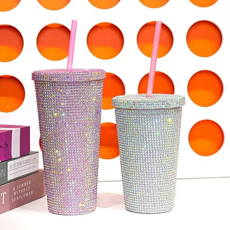 22oz Unisex Double Wall Tumbler BPA-Free PC Diamond Water Bottle with Straw Bling Coffee Mug – Double Wall Tumbler and Rhinestone Tumbler price