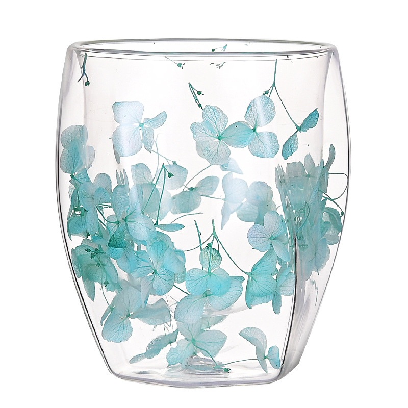 350ml Spiral Double Layer Transparent Dry Flower Glass Milk Juice Coffee Cup – Clear Coffee Tea Cup and Dried Flower Glass Cup price