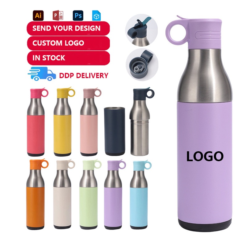 400ml+400ml Water Bottle with Can Cooler 2 in 1 BPA Free Leak-Proof Sealing Cup Vacuum Insulated Flask with Straw Lid – Water Bottle with Stackable Mug and Water Bottle with Beer Can Cooler price