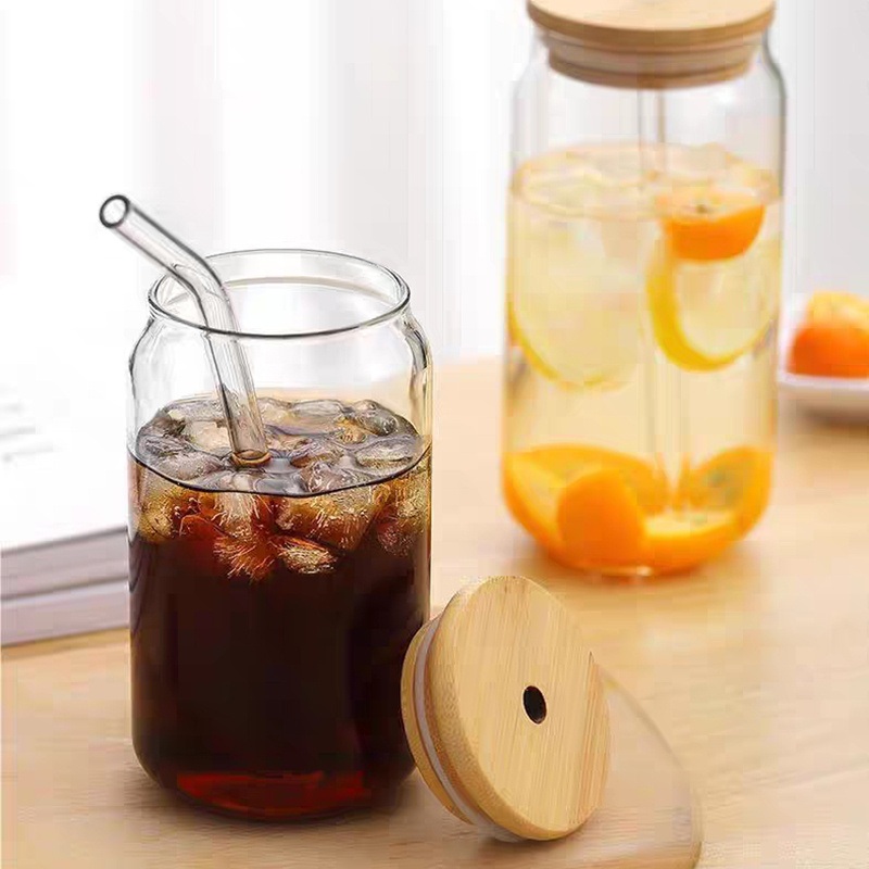 Wholesale Clear Glass Beer Cans Iced Coffee Cup Glass Tumbler with Wood Lids and Straws – Glass Tumbler and Glass Tumbler with Wood Lid price