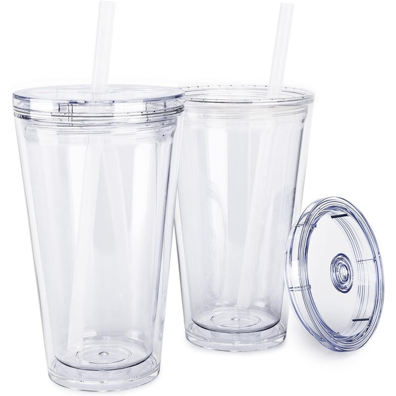 Classic Acrylic Tumbler with Lid and Straw 16oz Premium Insulated Iced Coffee Cups Double Wall Reusable Plastic Cups – Clear – Acrylic Tumbler and Double Wall Tranasparent Tumbler price