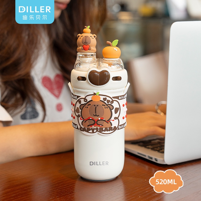 Diller Cute Capybara BPA Free Thermal Kids Water Bottle with Straw – Stainless Steel Water Bottle and Insulated Water Bottle price