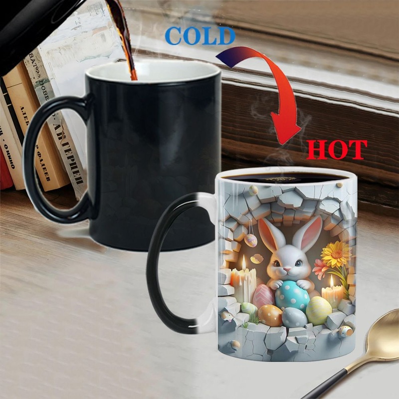 Factory Direct Sell Unique Easter Gift 3D Bunny Design Color Changing Porcelain Cup Sublimation Ceramic Mug for Women Kids – Sublimation Mug and Cup price