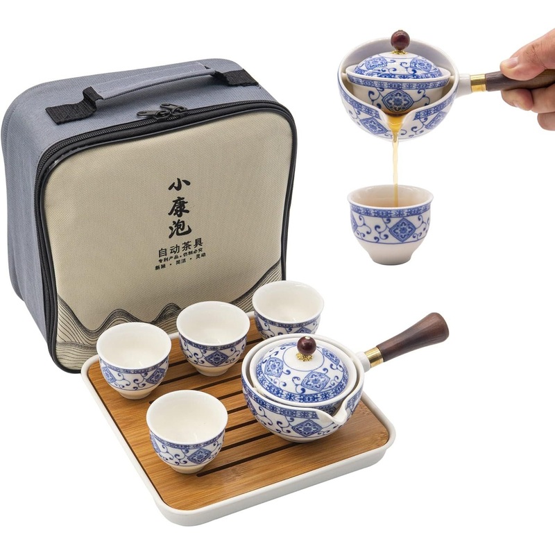 Competitive Price Porcelain Magic Teapot Ceramic Portable Travel Tea Pot Tea Cups with 360 Rotation Tea Maker and Infuser Semi Automatic Tea Set for Outdoor – Tea Cup and Tea Set price