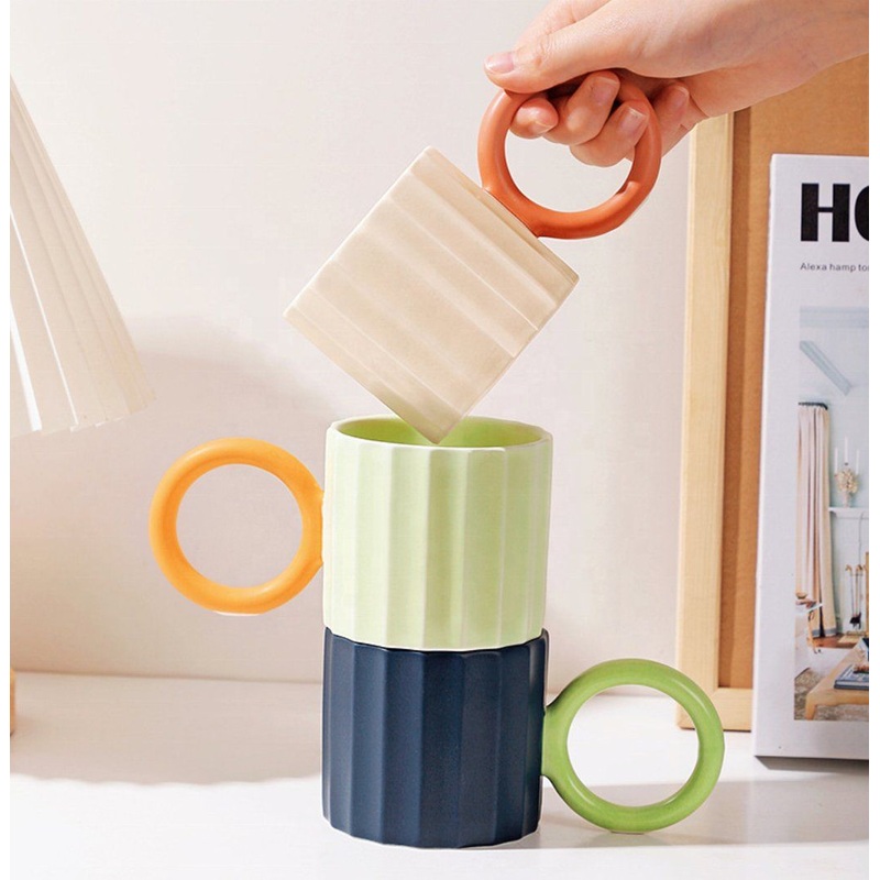 Drop Shipping Hot Sale Nordic Stripe Color Big Ear Mug 260ml Simple Coffee Cup Fresh Korean Cup Lovers Cup Water Mug – Ceramic Mug and Mugs Ceramic price