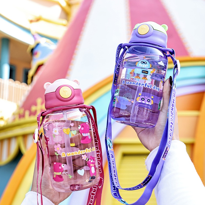Kids Plastic Water Bottle Cartoon Bear Robot Printed Fabric Lanyard – Plastic Bottle and Pet Bottle price