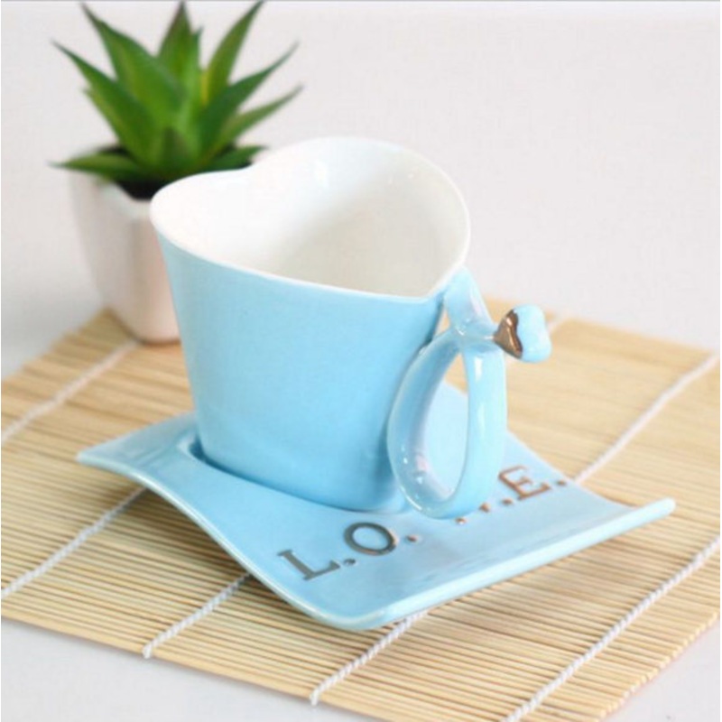 White Blue Pink Creative Heart Shaped Ceramic Coffee Cup Milk Mug Set Gift 120ml – Ceramic Mug and Mug Ceramic price