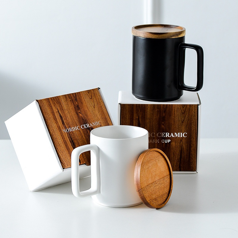 15oz Ceramic Coffee Cup Matte Black White Nordic Mug with Lid – Travel Mug Ceramic Handle and Ceramic Mugs price