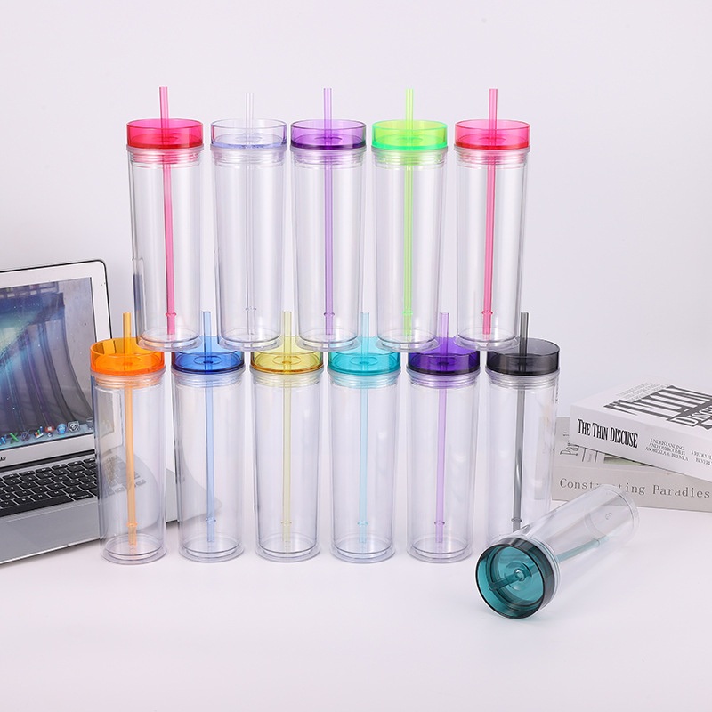 16oz Cylinder Plastic Cups Double Wall Matte Pastel Colored 450ml Straight Slim Skinny Acrylic Plastic Tumbler with Straws – 16oz Cylinder Plastic Cups and Matte Pastel Colored 450ml Tumbler price