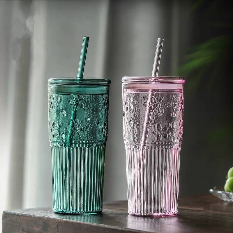 20oz Large Colored Glass Tumblers with Lid and Straw for Kids – Glass Bottle and Water Glass price