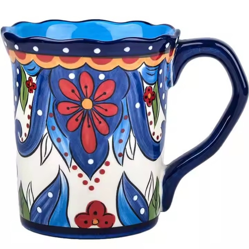 Custom Bohemian Large Ceramic Mug, Hand-Painted Design with Tea Spoon and Base – Hand-Painted Ceramic Mug and Large Bohemian Mug price