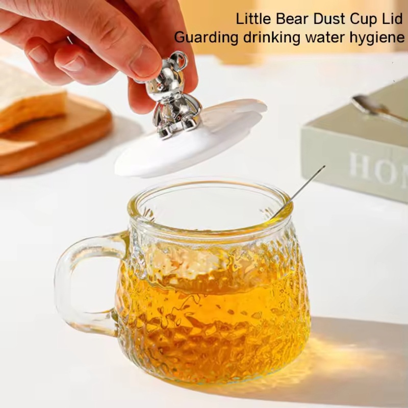 Wholesale 400ml Office Home Transparent Hammer Bear Glass Cup with Lid and Spoon – Glass Mug and Coffee Mug price