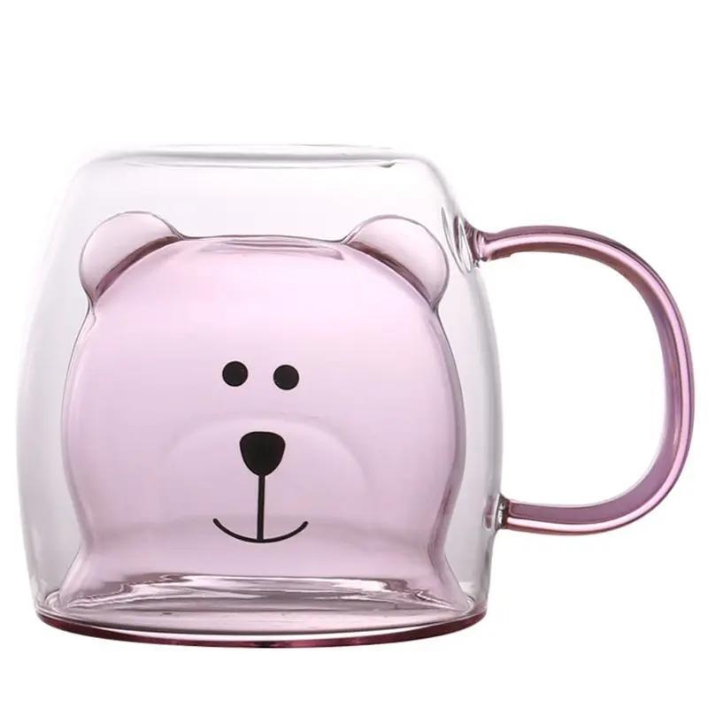 Wholesale Handmade Brown Clear Round Double Wall Bear Glass Cup with Handle – Coffee Glass Cup and Milk Glass Cup price