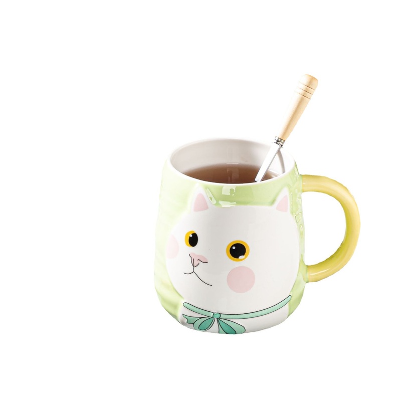 Wholesale Large Capacity Embossed Cat Ceramic Mug Creative Cartoon Design Embossed Cat Mug with Lid Spoon Tray – Ceramic Mug and Mugs Ceramic price
