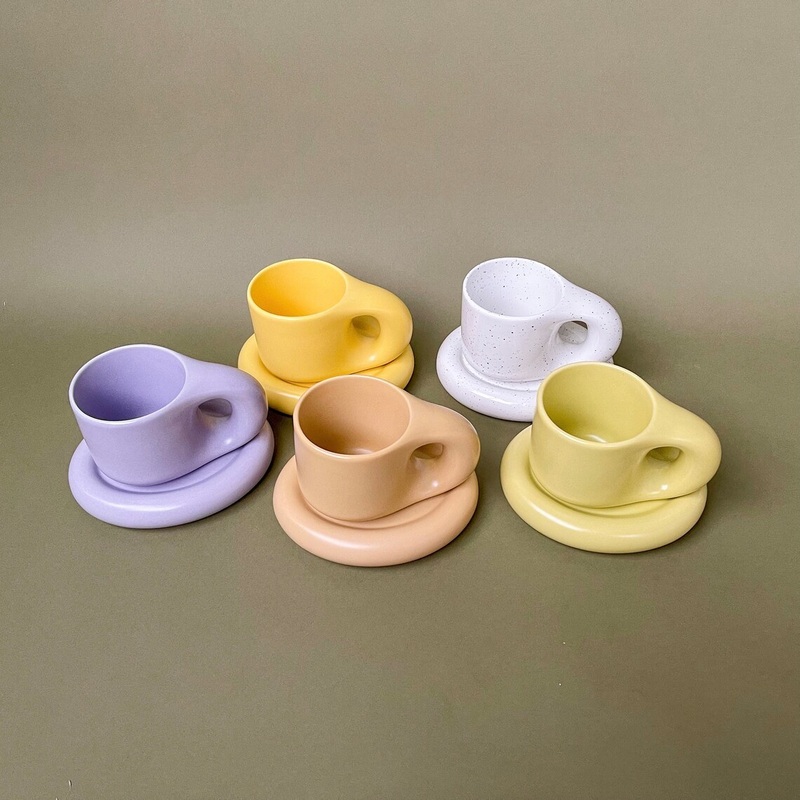 12 Oz Ceramic Chunky Coffee Mug with Saucer Porcelain Fat Tea Cups Set – Ceramic Chubby Mug and Ceramic Chunky Cup price