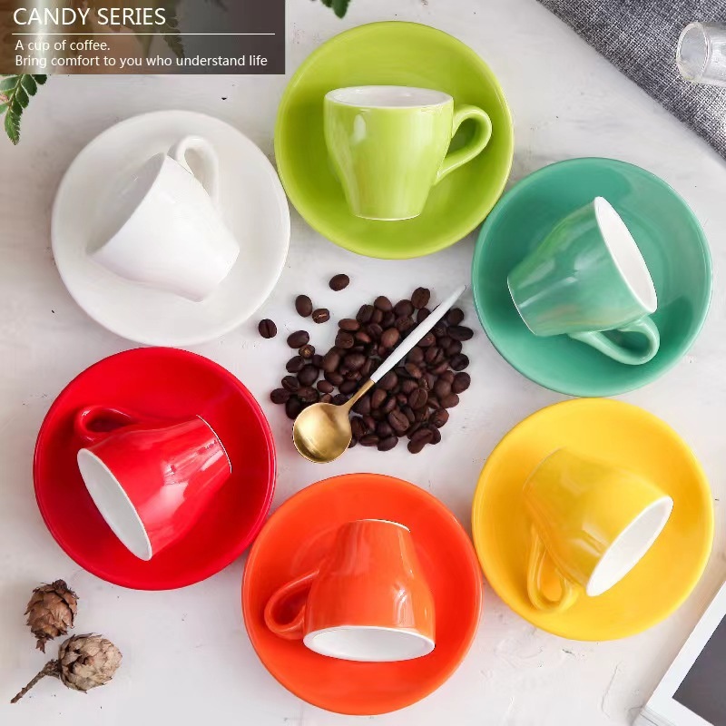 Custom Logo Cappuccino Espresso 350ml 220ml 80ml Bright Matte Colorful Ceramic Coffee Cup and Saucers Set – Cups and Saucers and Ceramic Mug price