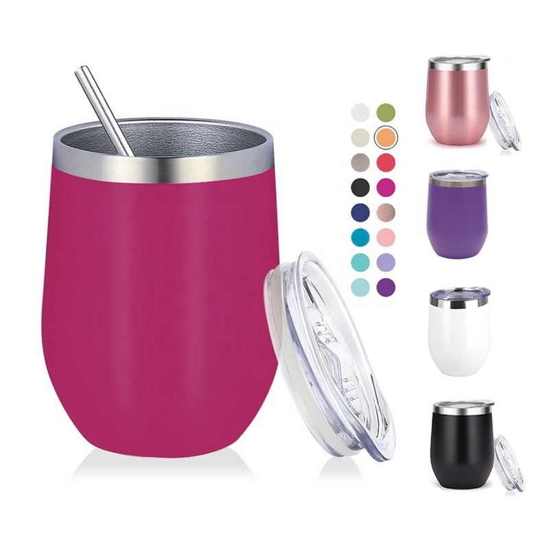 Custom Wholesale 12 Oz Egg Shape Beer Travel Coffee Stemless Stainless Steel Insulated Wine Tumbler Cups with Lid and Straw – Water Bottle and Vacuum Cup price