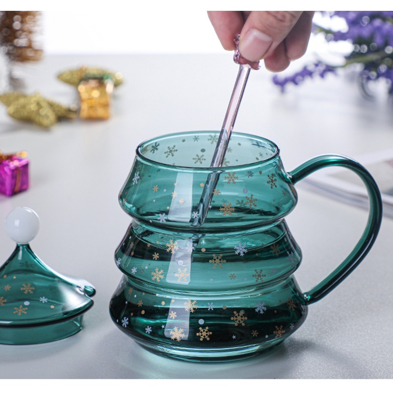 Heat-Resistant Borosilicate Blue Glass Christmas Gift Style Glass Breakfast Coffee Mug with Glass Lid and Spoon – Glassware and Mug price