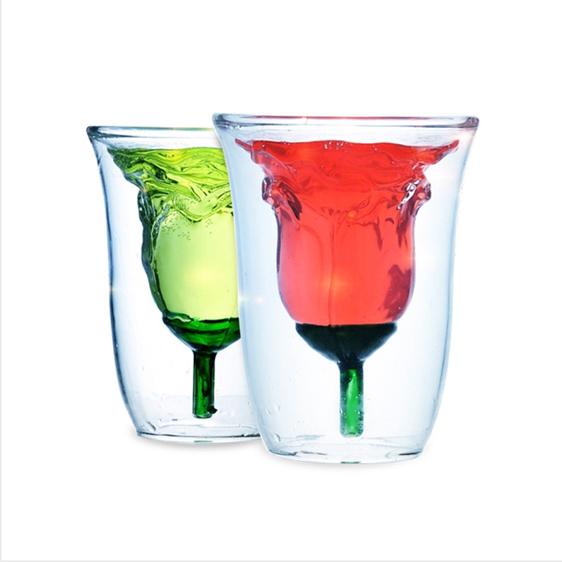 Heat Resistant Double Layer Rose Shaped Mermaid Shape Glassware Fancy Funny Glass Wine Cup – Bar Whiskey Glass Cups and Double Wall Mermaid Cup price