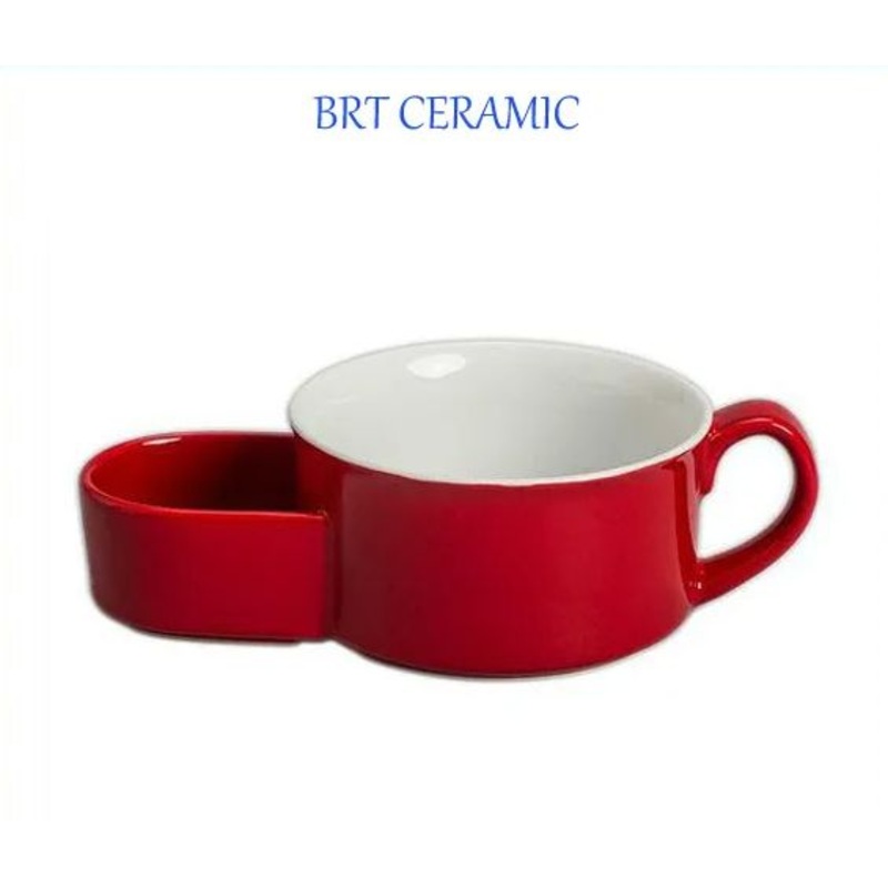 Hot Product Red Ceramic Soup Mug with Holder – Soup Mug with Holder and Soup Cracker Bowl price