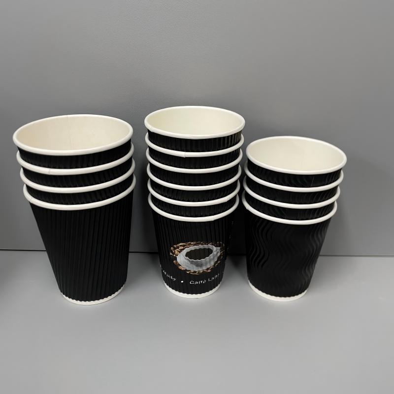 Full Size Customized Design Disposable Black Ripple Wall Coffee Tea Paper Cups – Black Ripple Wall Coffee Cups and Coffee Tea Paper Cups price