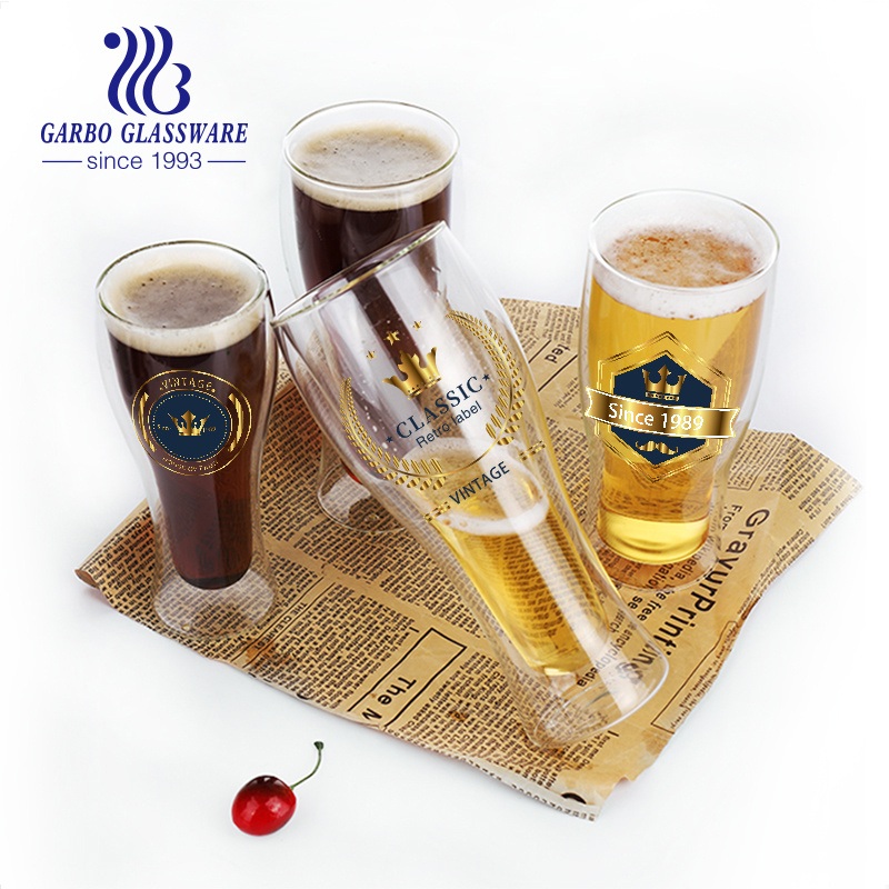 480ml High Borosilicate Double Wall Glass Pilsner Beer Cup Customized Logo Acceptable – Double Wall Glass Cup and Glass Cup price