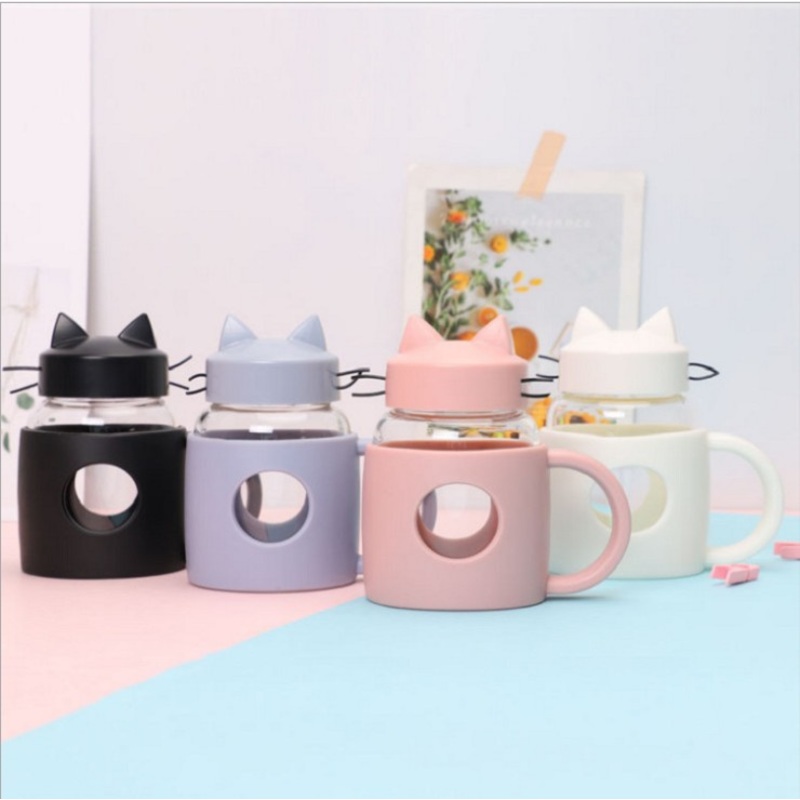 Creative Cat Glass Portable Gift Water Male and Female Student Cute Fashion Advertising Cup Double Wall Glass Coffee Cup – Glass Bottle and Glass Water Bottle price