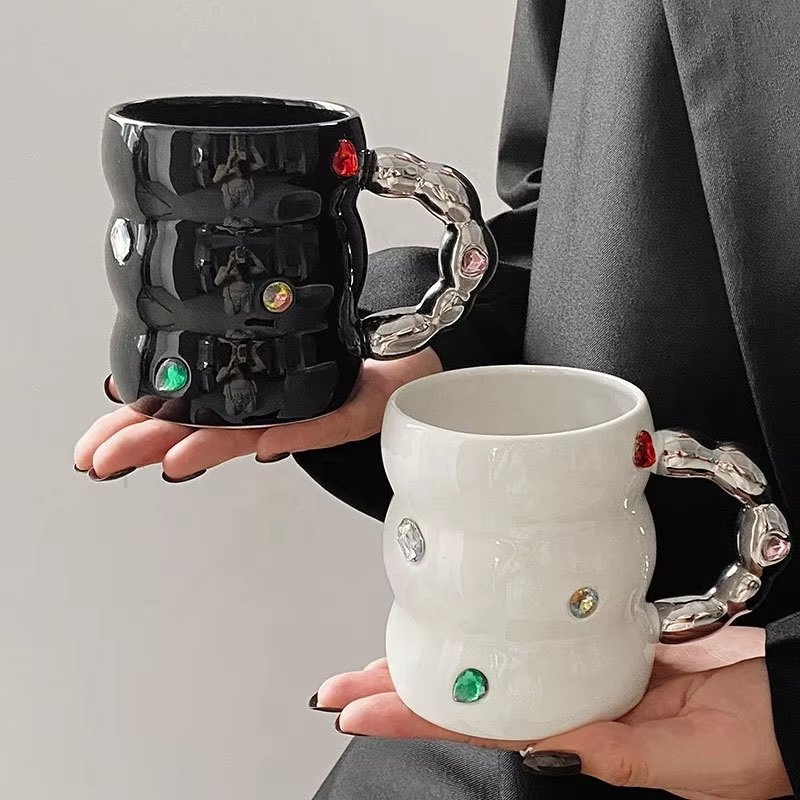 Jeweled Gemstone Ceramic Mug Porcelain Pottery Cup with Spoon – Ceramics Mug and Ceramics Coffee Mug price