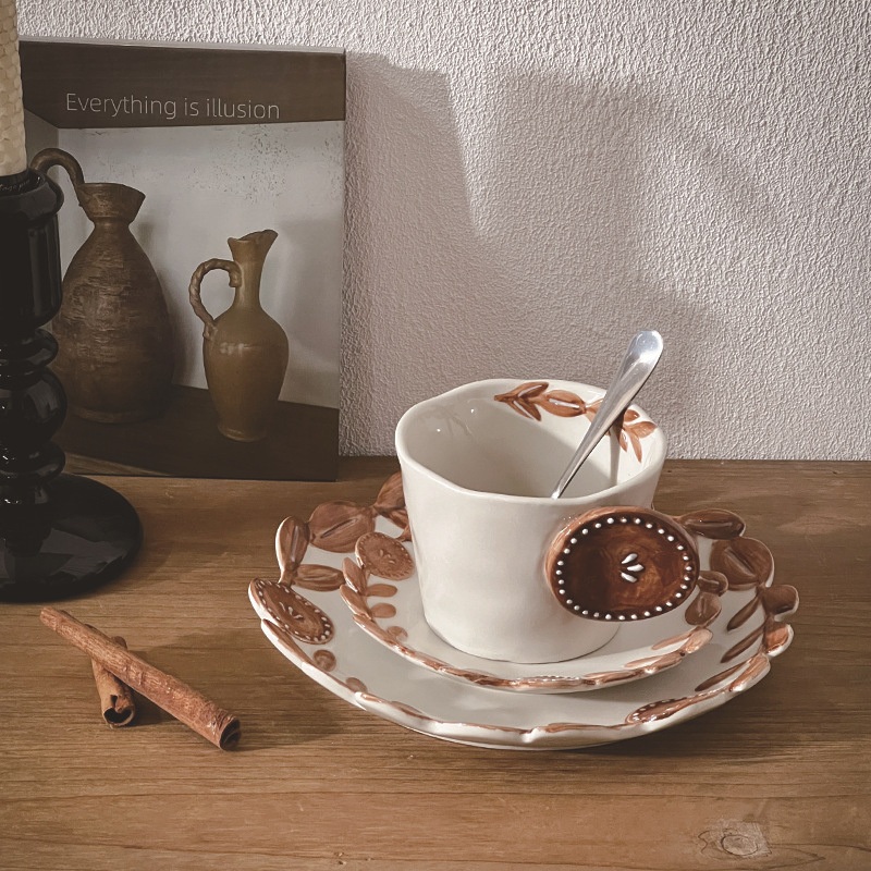 Underglaze Color Hand-Painted Simulated Flowers and Leaves Ceramic Coffee Cup and Saucer Set – Ceramic Mug and Mugs Ceramic price