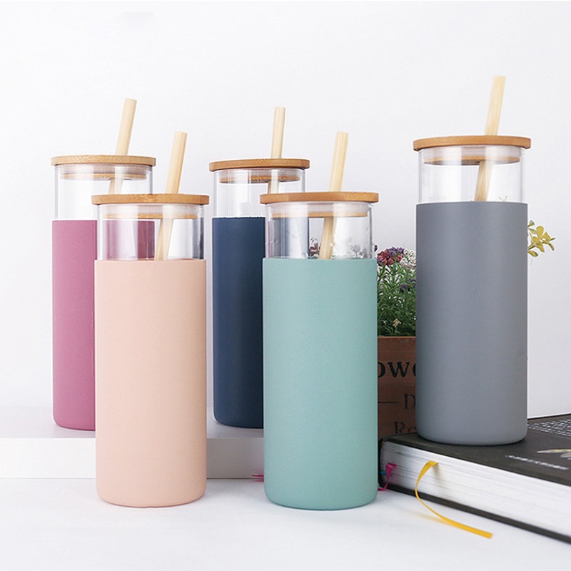 Wholesale 500ml Tube Clear Empty Borosilicate Glass Drinking Water Bottle with Lids and Colorful Silicone Sleeve – Glass Water Bottle and Glass Cup price