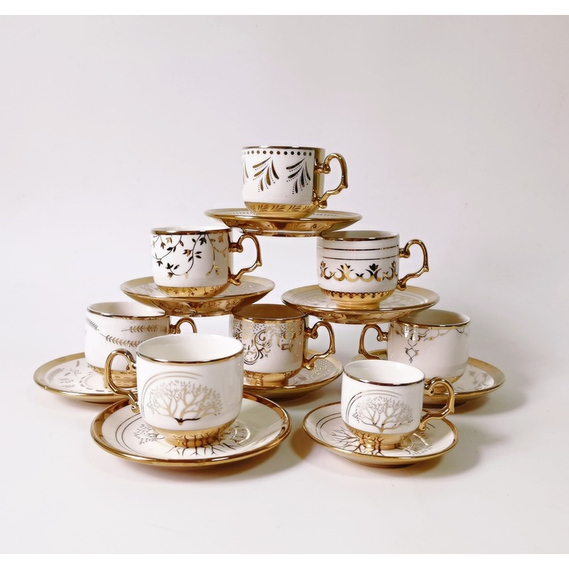 Factory Wholesale Price Arabic Style Middle East Gift Box Luxury Gold Ceramic Turkish Coffee Cup and Saucer Set of 6 Italian Espresso Cups 80ml – Coffee Cup and Coffee Gift price