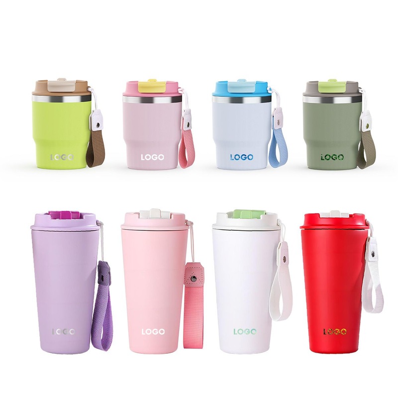 Modern 12oz/16oz Double Straws Coffee Cup with Portable Rope New Cross-Border 304 Stainless Steel Insulated Car Cup – Stainless Steel Tumbler and Coffee Mug price