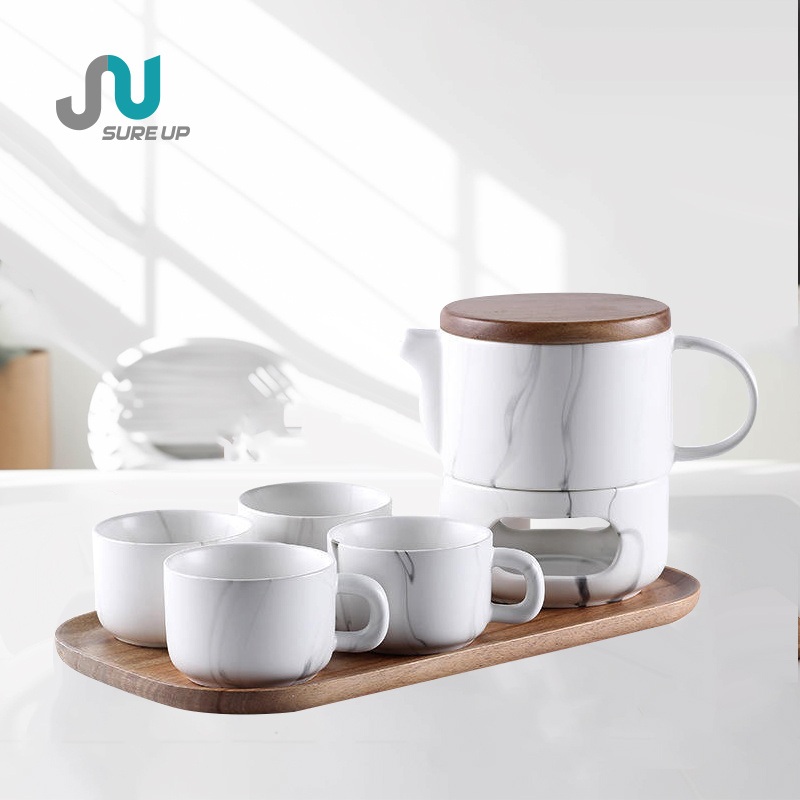 Modern Minimalist Ins Style White Ceramic Tea Set with Teapot and Tea Divider Wooden Lid and Candle Heating Base – Tea Set Set and Tea Set price
