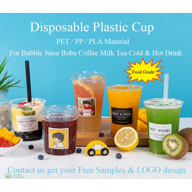 PP U Shape Smoothie Cups Tea Plastic Wedding Juice Takeaway Boba Cup Custom Logo – 8oz Plastic Cups with Lids and 8z Plastic Cup Beverage with Cap price