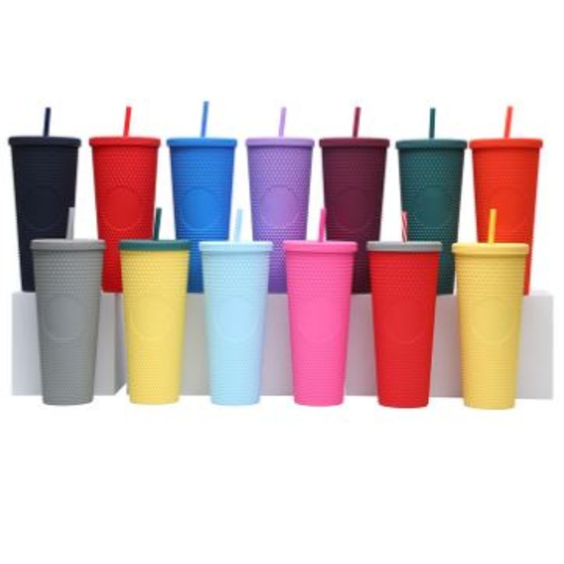 Reusable Plastic Colored Cup 710ml Portable Plastic Cup with Straw – Plastic Cup with Lid and Plastic Bottle price