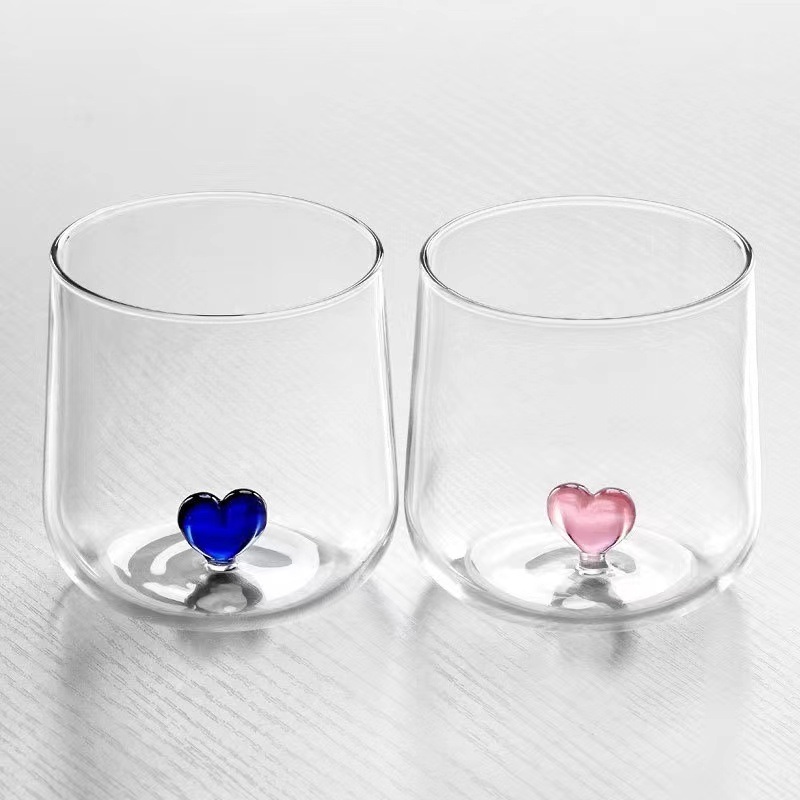 Lelyi Factory Wholesale Heart Bottom Glass Nordic Creative Love Glass Cup – Glass Dessert Cups and Bulk Glass Cups price